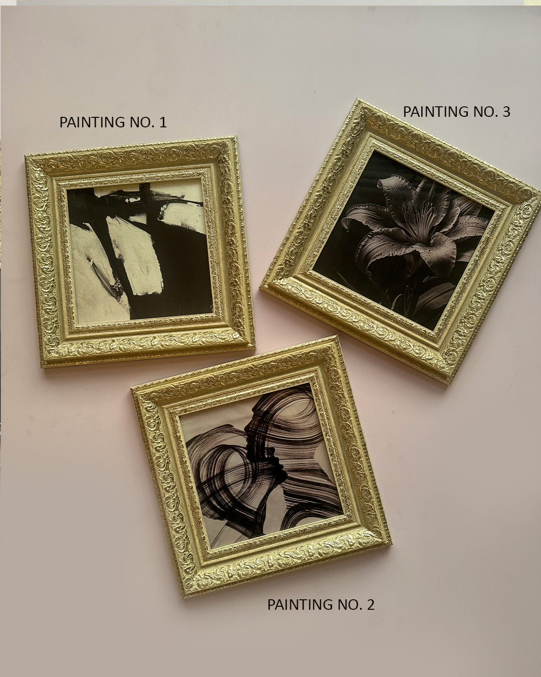 Beige gold frame pair with digital abstract prints