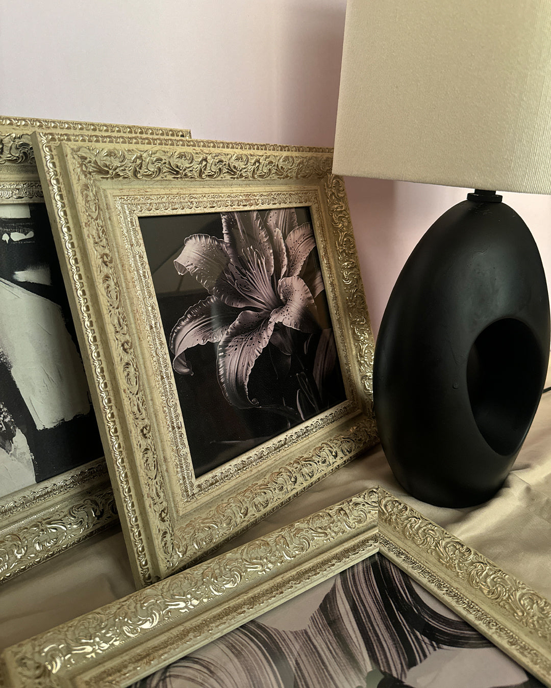 Beige gold frame pair with digital abstract prints