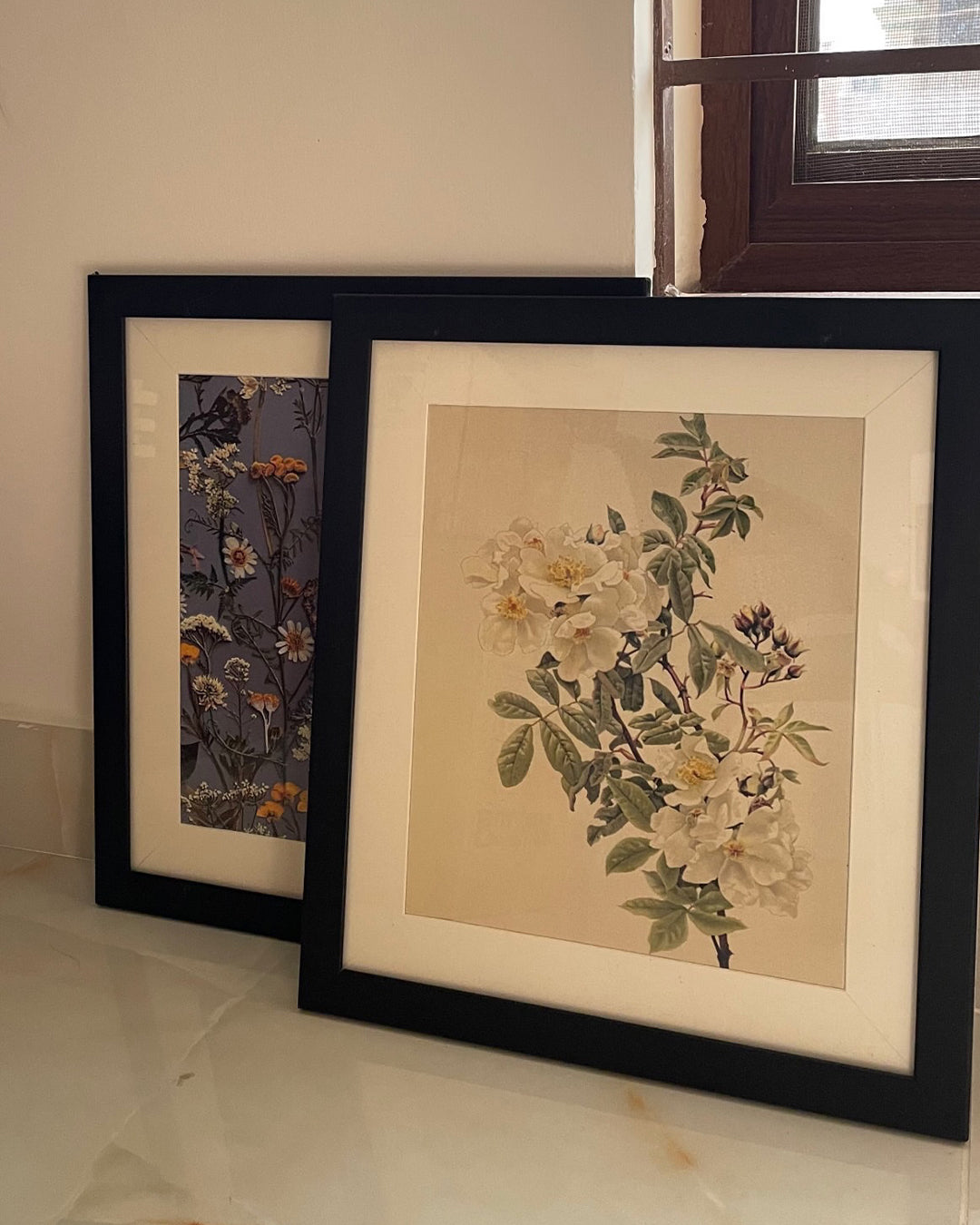 Side view of black floral vintage frame