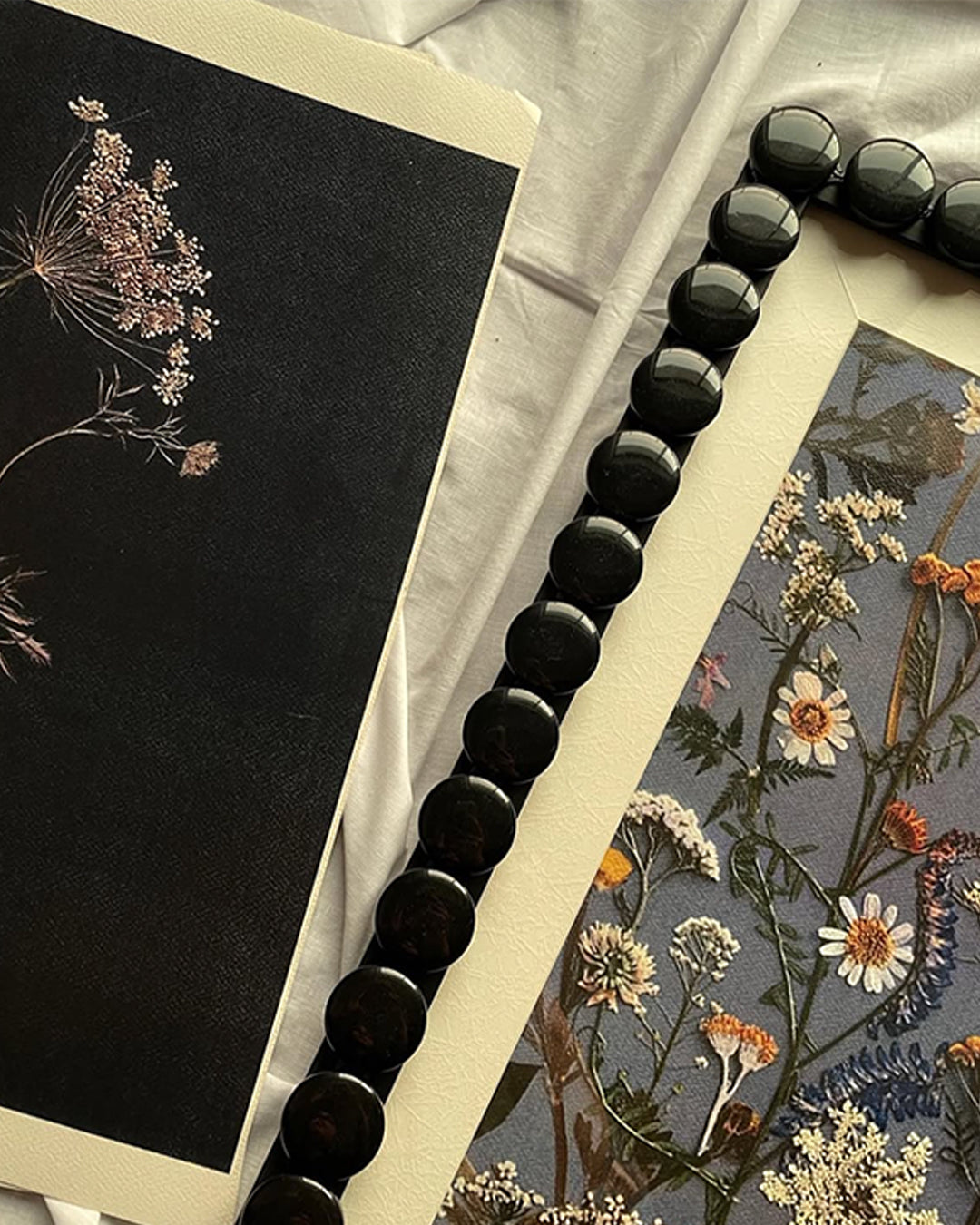 Close-up of floral pattern and mount