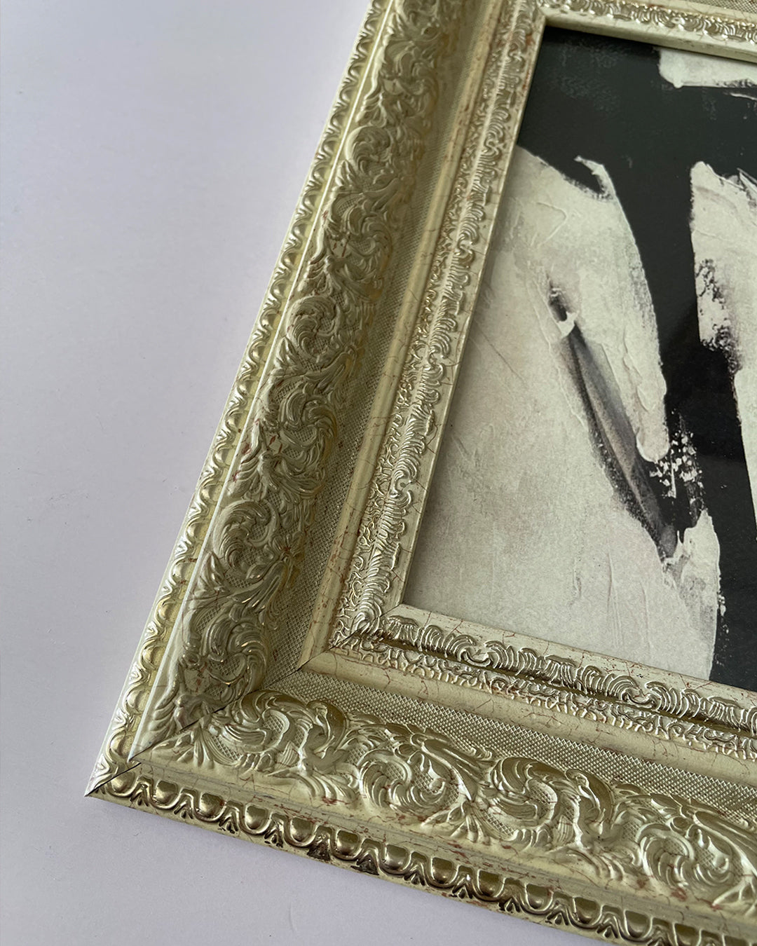 Framed vintage art with beige gold molding for home wall