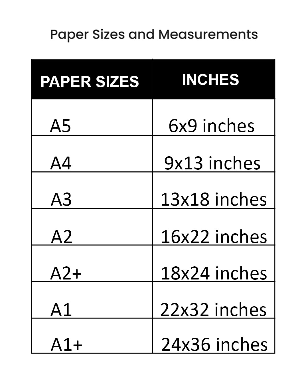 Rust Gold Frame size chart