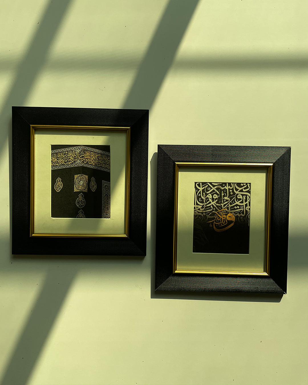 Black Islamic Ka'bah wall frame set displayed in sunlight