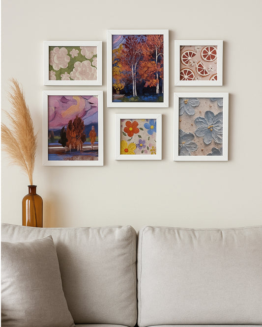 Blossom frame set displayed on wall in living room with natural light