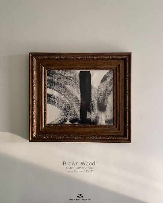 Handcrafted brown wood wall frame with canvas painting mounted on wall